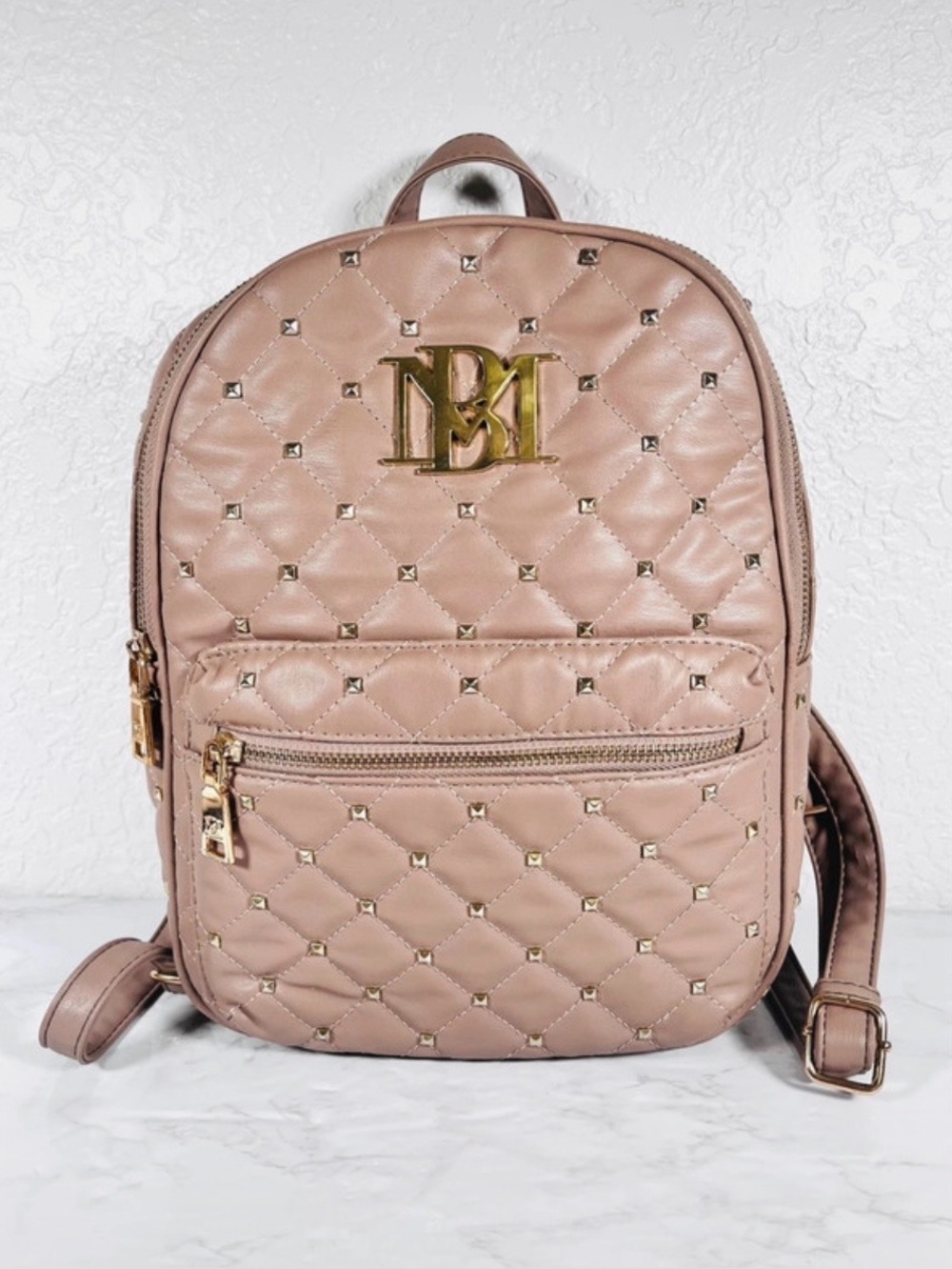 Badgley Mischka Tan Quilted Backpack